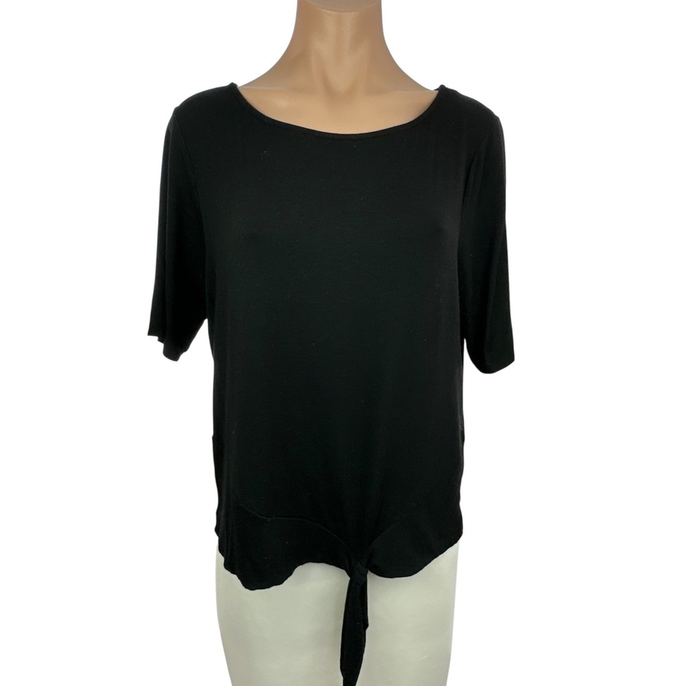 By Chicos  Black Short Sleeve T-Shirt Top Size 2/ Large Rayon & Spandex